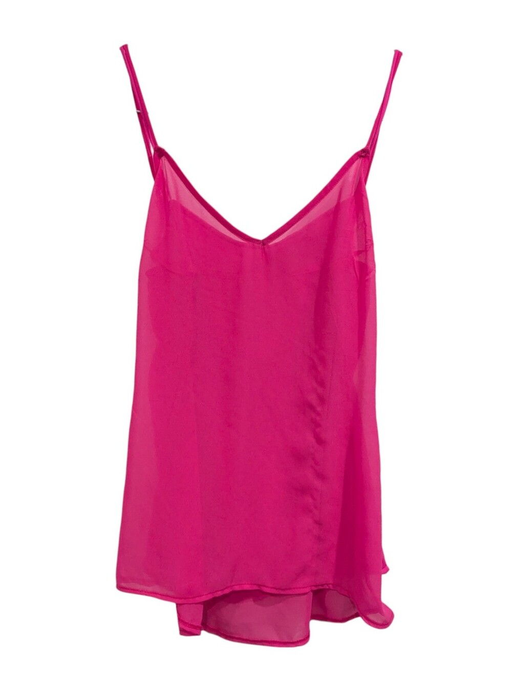 Line & Dot Hot Pink Chiffon Sheer Camisole Top V-Neck Spaghetti Strap Small